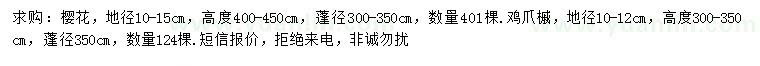 求購地徑10-15公分櫻花、地徑10-12公分雞爪槭