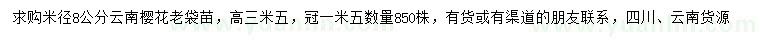 求購(gòu)米徑8公分云南櫻花