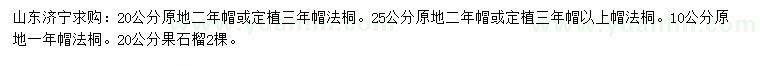 求購10、20、25公分法桐、20公分果石榴