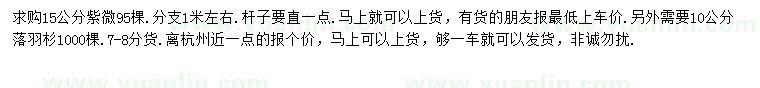 求購15公分紫微、10公分落羽杉