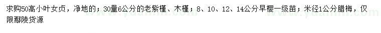 求購小葉女貞、老紫槿、木槿等