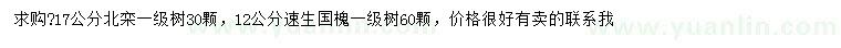 求購17公分北欒、12公分速生國槐