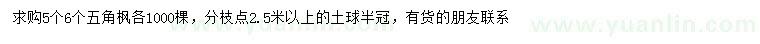 求購(gòu)5、6公分五角楓