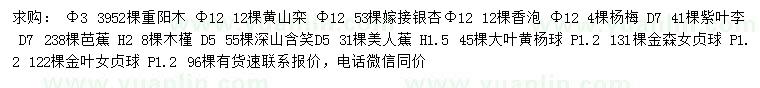 求購重陽木、黃山欒、銀杏等