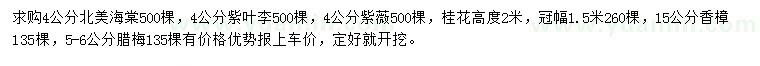 求購北美海棠、紫葉李、紫薇等