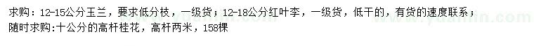 求購玉蘭、紅葉李、高桿桂花