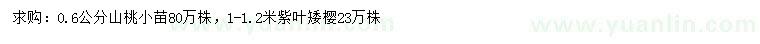 求購(gòu)0.6公分山桃小苗、1-1.2米紫葉矮櫻