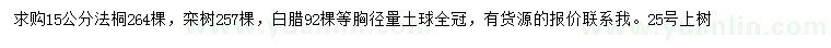 求購(gòu)法桐、欒樹(shù)、白臘