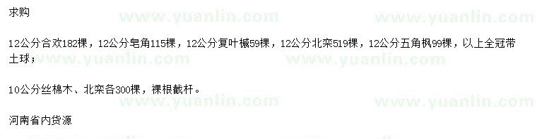 求購合歡、皂角、復葉槭等