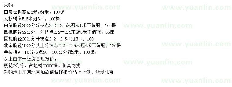 求購(gòu)白皮松、云杉、白臘等