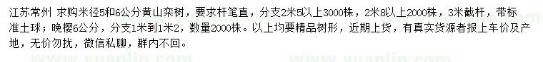 求購米徑5、6公分黃山欒樹、晚櫻