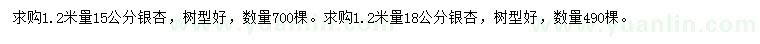 求購1.2米量15、18公分銀杏