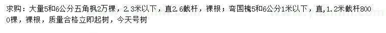 求購(gòu)5、6公分五角楓、彎國(guó)槐