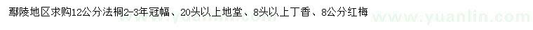 求購法桐、紅梅、丁香等