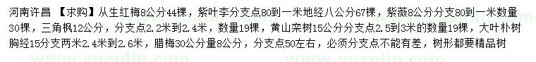 求購(gòu)從生紅梅、紫葉李、三角楓等