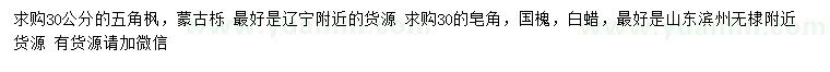 求購(gòu)蒙古櫟、五角楓、國(guó)槐等