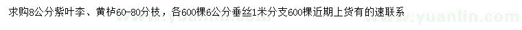 求購紫葉李、黃櫨、垂絲海棠