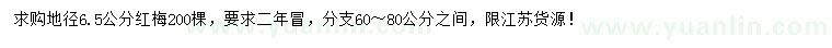 求購(gòu)地徑6.5公分原生紅梅