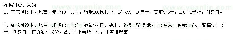 求購米徑13-15公分黃花風(fēng)鈴木、12-15公分紅花風(fēng)鈴木