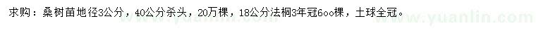 求購(gòu)地徑3公分桑樹(shù)苗、18公分法桐