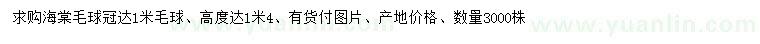 求購(gòu)冠幅1米海棠毛球
