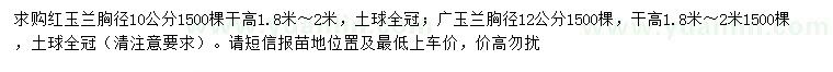 求購(gòu)胸徑10公分紅玉蘭、12公分廣玉蘭