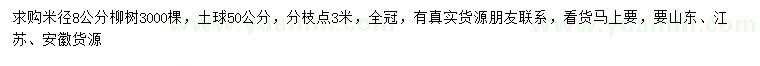 求購米徑8公分柳樹