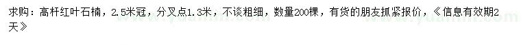 求購(gòu)冠幅2.5米高桿紅葉石楠