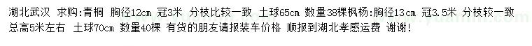 求購(gòu)胸徑12公分青桐、13公分楓楊