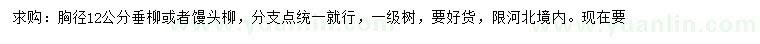 求購胸徑12公分垂柳、饅頭柳