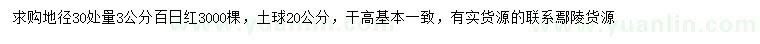 求購地徑30處量3公分百日紅