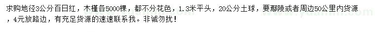 求購地徑3公分百日紅、木槿