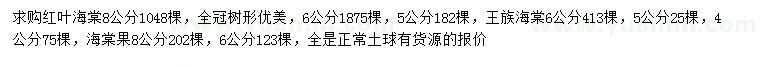 求購紅葉海棠、王族海棠、海棠果