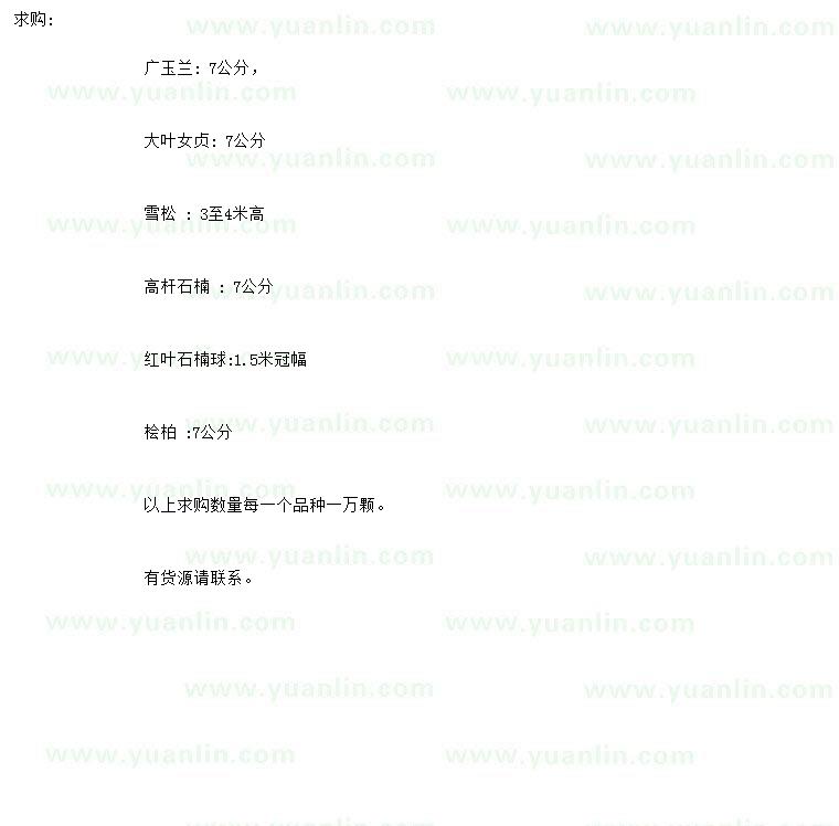 求購(gòu)廣玉蘭、大葉女貞、雪松等