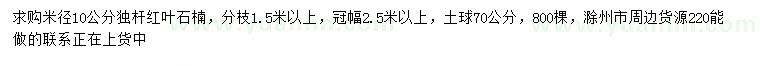 求購(gòu)米徑10公分獨(dú)桿紅葉石楠