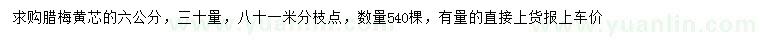求購6公分臘梅黃芯