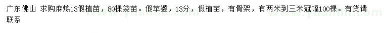 求購13公分麻煉假植苗
