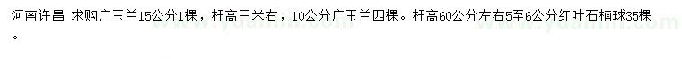 求購(gòu)10、15公分廣玉蘭、5-6公分紅葉石楠球