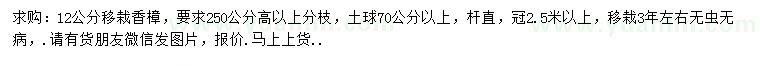 求購12公分移栽香樟