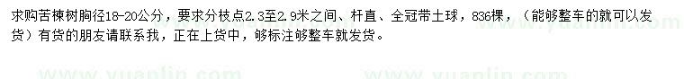 求購(gòu)胸徑18-20公分苦楝樹(shù)