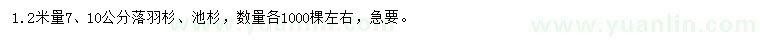 求購1.2米量7、10公分落羽杉、池杉