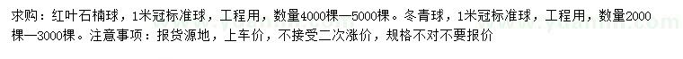 求購(gòu)冠幅1米紅葉石楠球、冬青球