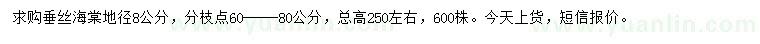求購地徑8公分垂絲海棠