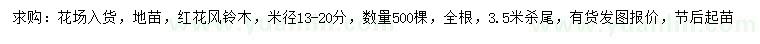 求購米徑13-20公分紅花風鈴木