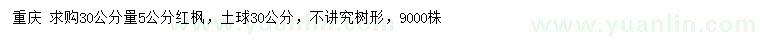求購30公分量5公分紅楓