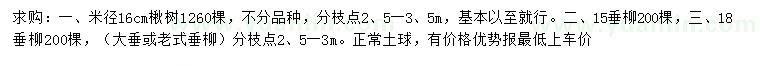 求購楸樹、垂柳、柳樹