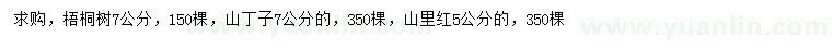 求購梧桐樹、山丁子、山里紅