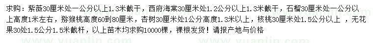 求購紫薇、西府海棠、石榴等