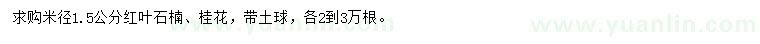 求購米徑1.5公分紅葉石楠、桂花