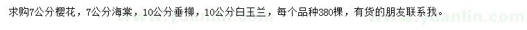 求購(gòu)櫻花、海棠、垂柳等